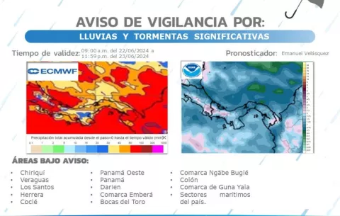  Emiten aviso de vigilancia por lluvias y tormentas significativas 