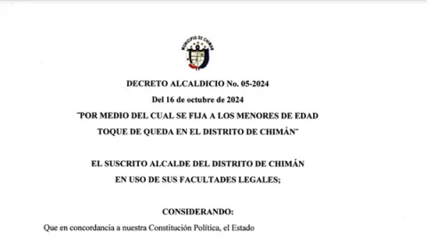 Alcaldía de Chimán aplica toque de queda para menores de edad