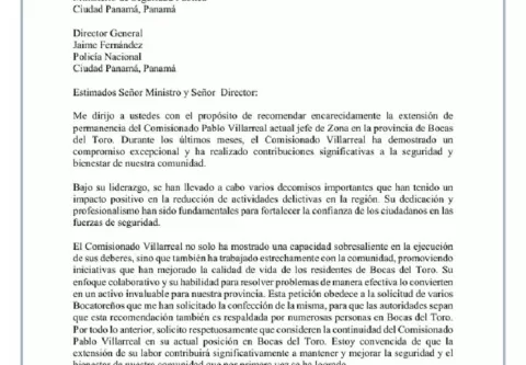 En Bocas del Toro piden que siga en el cargo el comisionado Villareal