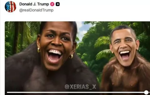Cuenta de Trump en Truth Social retira el video en el que los Obama aparecen como simios