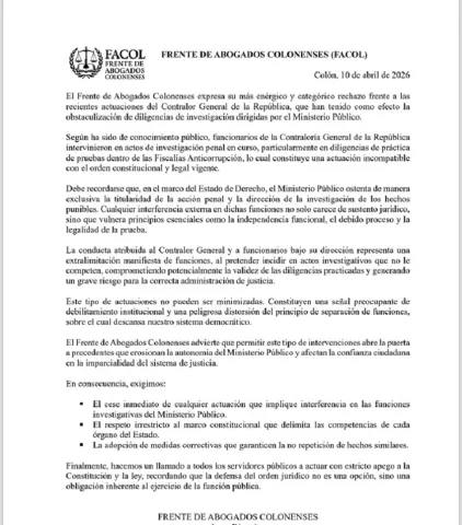 Abogados de Colón piden cese de injerencias de Contraloría en investigaciones