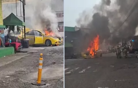 Llamas consumen  taxi en el distrito de La Chorrera