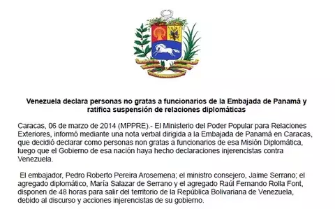 Venezuela declaró personas no gratas a funcionarios panameños 