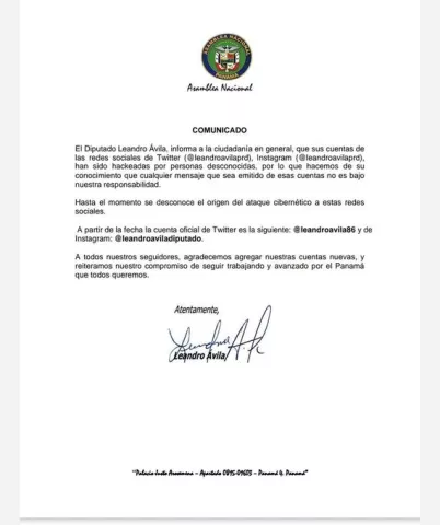Diputado de San Migelito, Leandro Ávilal, fue víctima de hackeo