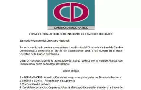 Cambio Democrático convoca reunión extraordinaria para evaluar acuerdo con el partido Alianza