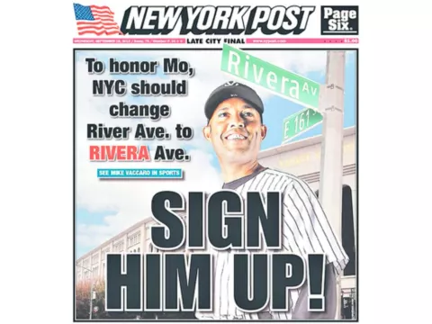 Propone el nombre de Rivera para una calle frente al Yankee Stadium 