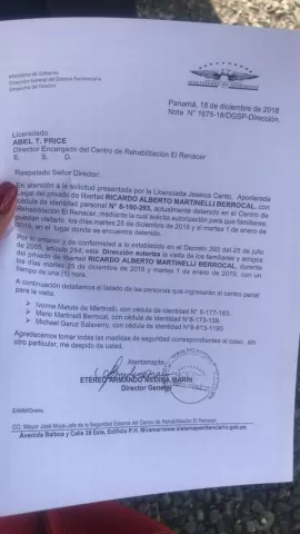 Restringen visitas de familiares a Ricardo Martinelli en Navidad y Año Nuevo