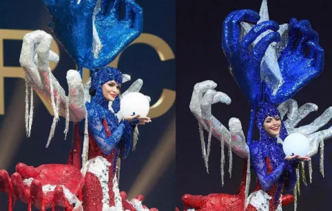 Miss Puerto Rico no se cayó por el peso de su traje de fantasía