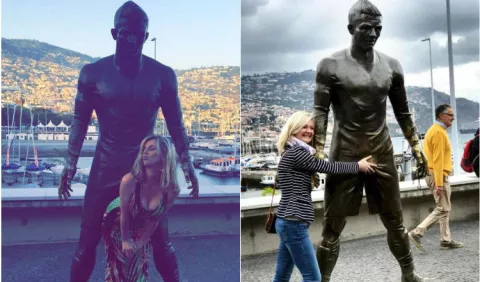 Pulen entrepierna de la estatua de Cristiano Ronaldo