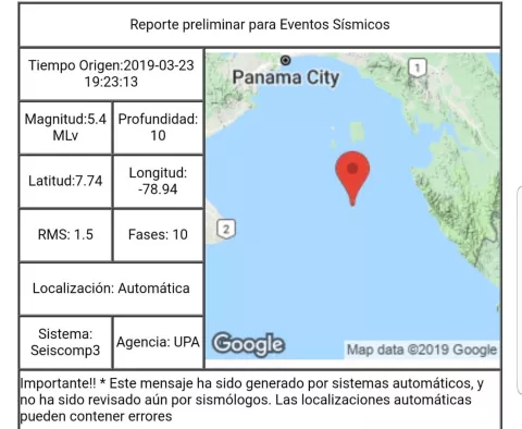 Se registra sismo que se sintió en Panamá y Panamá Oeste