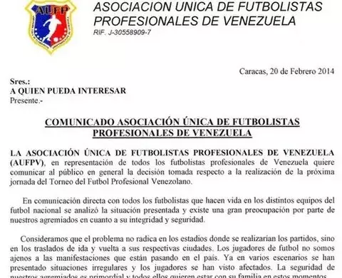 Suspenden Torneo de Fútbol Profesional Venezolano temporalmente
