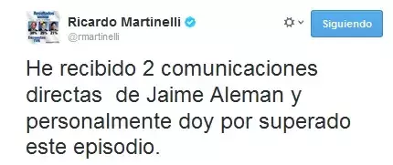 Martinelli sobre incidente: "Doy por superado este episodio"