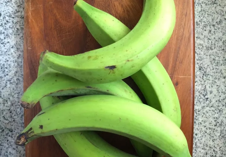 Crema de zapallo y  plátano verde 