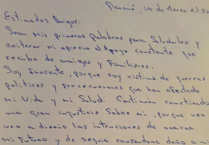 Primera parte de la carta de Gustavo Pérez 