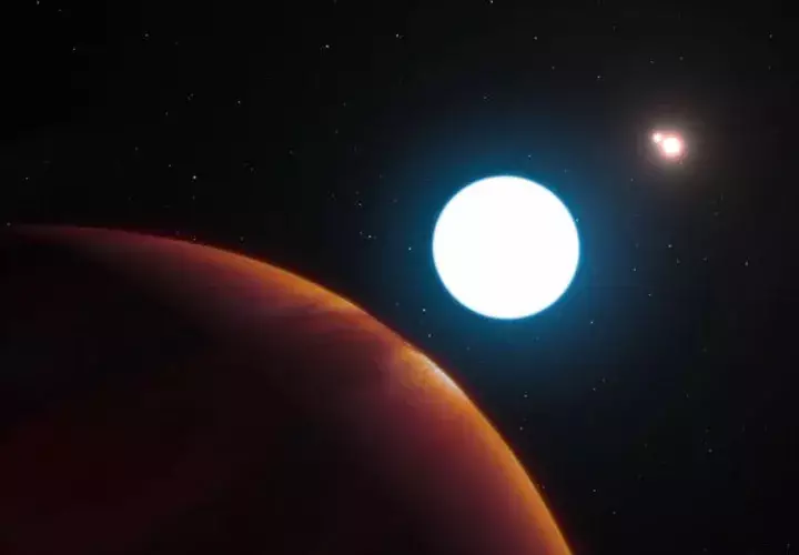 Imagen proporcionada por el Observatorio Europeo del Sur, muestra una impresión artística del sistema estelar triple HD 131399. FOTO/AP 