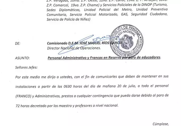 Comunicado de la Policía Nacional