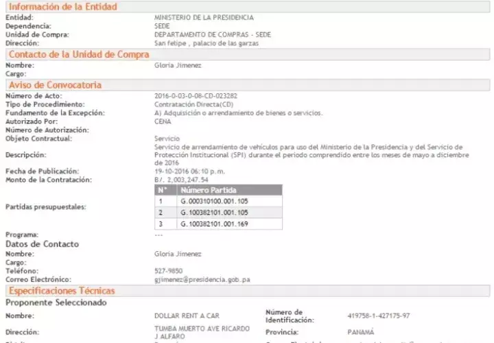 La contratación se muestra en el portal Panamá Compras.