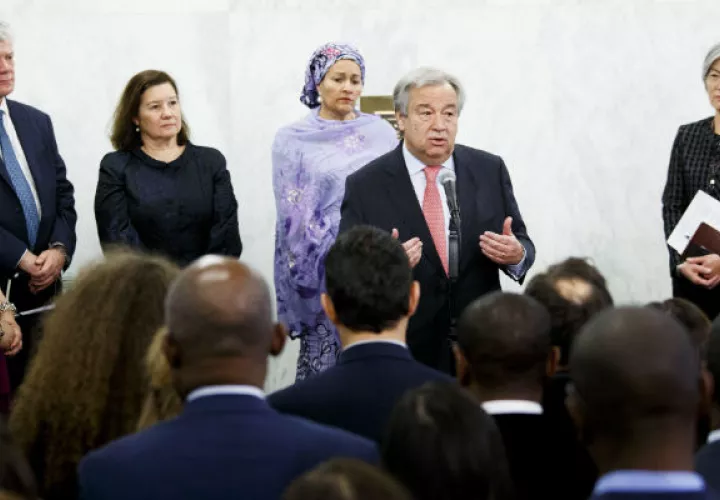 Antonio Guterres se reúnen con trabajadores de la ONU. FOTO/EFE