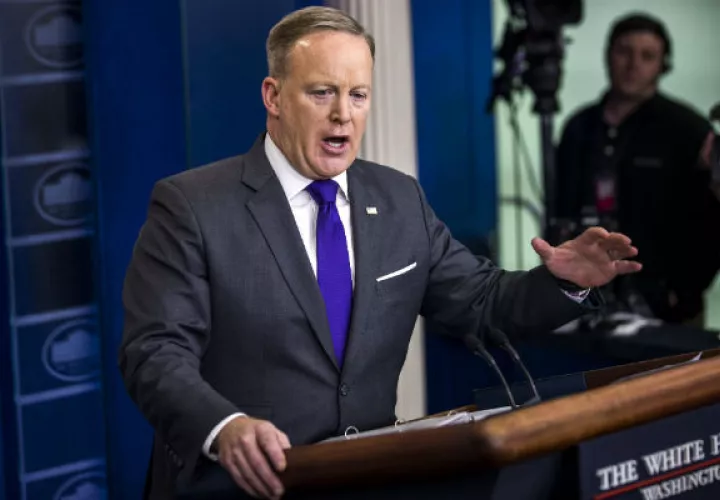 El portavoz de la Casa Blanca, Sean Spicer, en su conferencia diaria. FOTO/AP