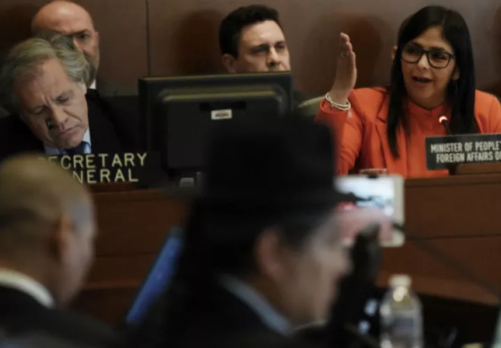 La ministra de Relaciones Exteriores de Venezuela Delcy Rodríguez interviene en la OEA. FOTO/EFE