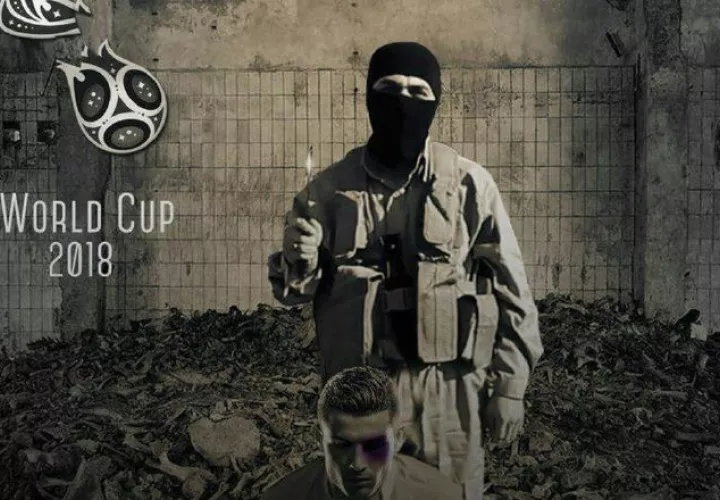 El montaje que muestra a Cristiano Ronaldo sometido por un terroritas. /Foto @siteintelgroup