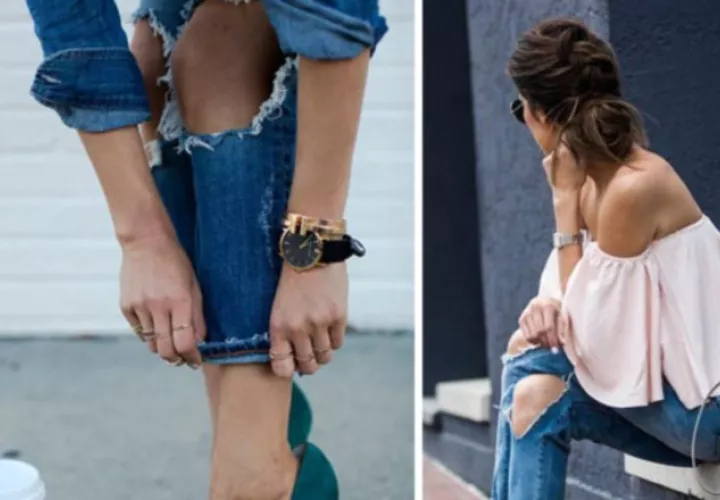 Los tacones le dan elegancia a los 'jeans' rotos.