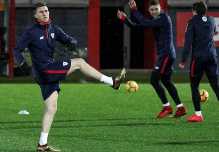 Aymeric Laporte en un entrenamiento con el Athletic Club de la Liga de España. Foto AP
