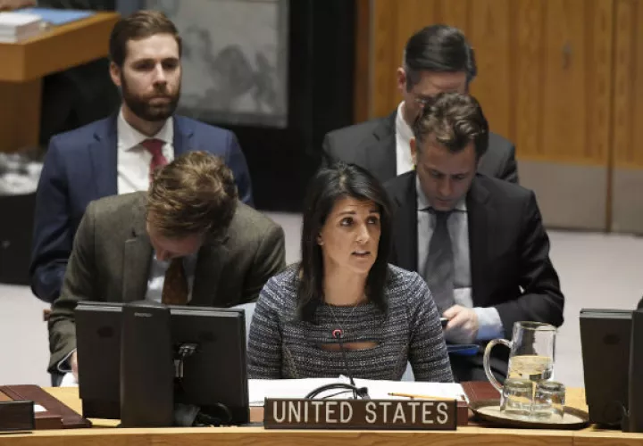 Embajadora de Estados Unidos ante la Organización de las Naciones Unidas, Nikki Haley. FOTO/EFE