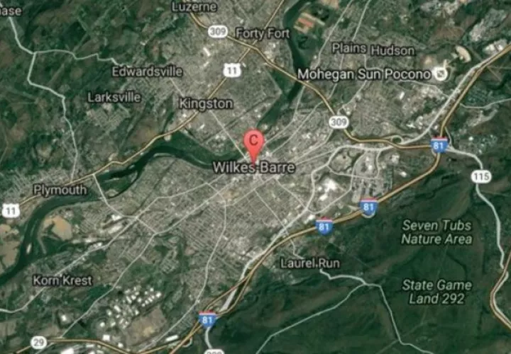El área de Wilkes-Barre, es la más afectada por el fenómeno natural. Mapa de Google