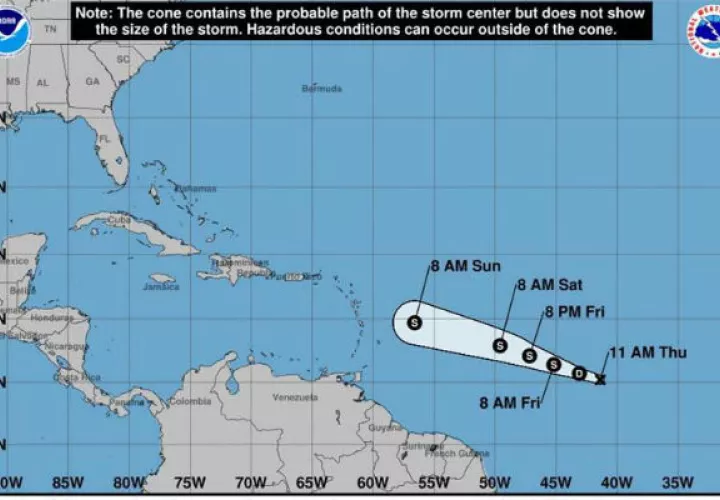 En la imagen se observa tres días de la trayectoria de la tormenta tropical Beryl. Foto: EFE