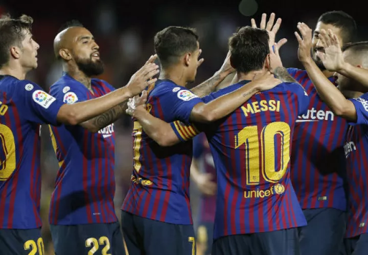 Jugadores del Barcelona festejan. Foto.EFE