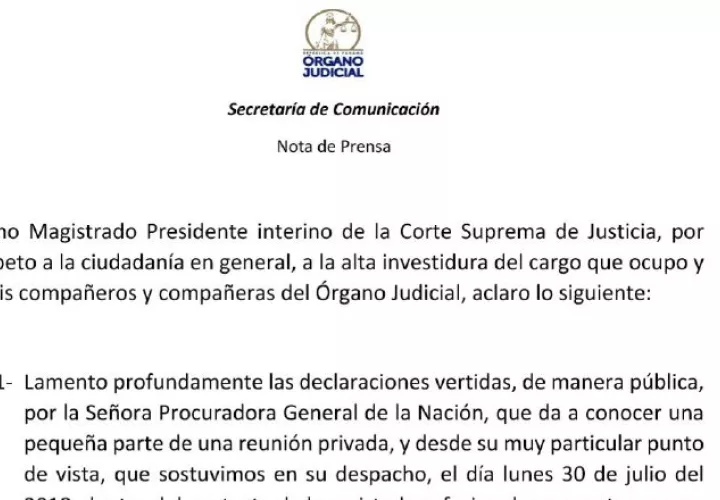 Carta del presidente de la Corte Suprema de Justicia