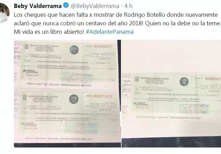 Cheques fueron devueltos por sobrino de Beby Valderrama 