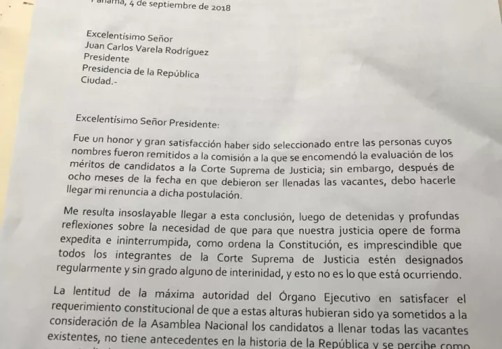 Carta de Guillermo Marquez Amado, aspirante a la Corte Suprema de Justicia.