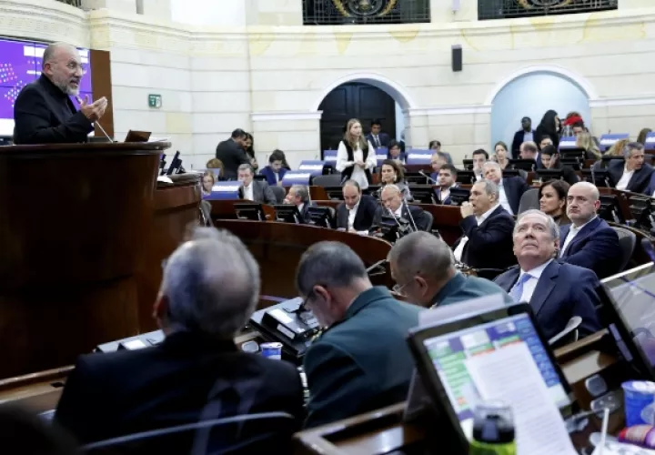 El senador Roy Barreras (i) habla junto al ministro de Defensa de Colombia, Guillermo Botero (d), durante una sesión en el Senado para una moción de censura. FOTO/EFE