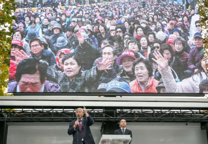 El Reverendo Jun Kwang-hoon ha explotado un miedo a Corea del Norte y el descontento creciente por la economía. Foto/ Jean Chung.