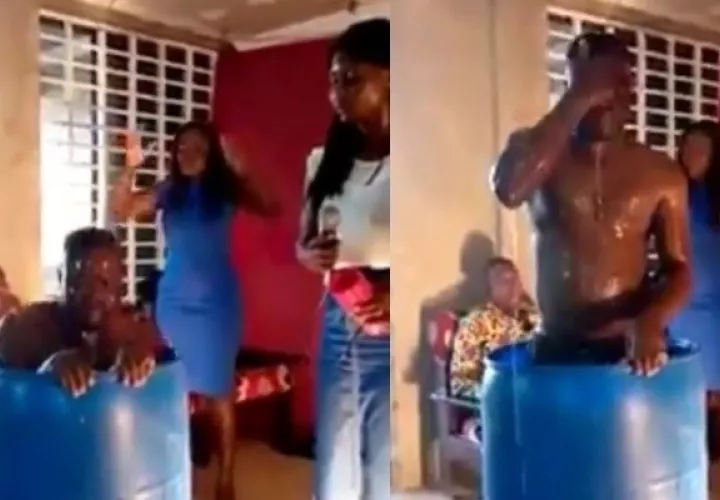 El pastor se sumergió en tres ocasiones en un tanque azul, antes de darle de beber a sus seguidores. 