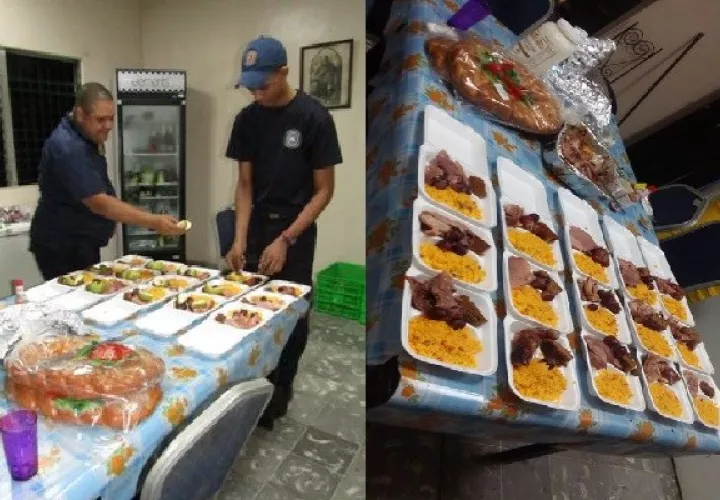 El personal de turno de la estación de bomberos de Juan Díaz preparó las vasijas con comida en la madrugada del nuevo año. 