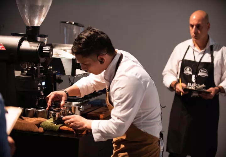 Jurados internacionales evalúan la destreza y creatividad de los participantes en el Panama Coffee Festival, cuya edición de 2020 será este viernes 17 y sábado 18 de enero en el Dinig room del American Trade Hotel. Foto: Cortesía