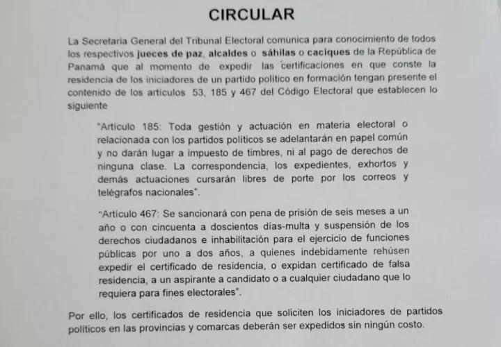 Hay una circular del Tribunal Electoral que establece las sanciones.