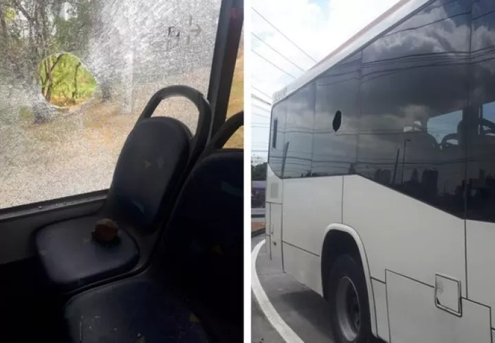 La mujer viajaba senatada en el puesto de la ventana cuando un piedra de considerable tamaño rompió el vidrio e hirió su cabeza. Foto: Mi Bus.