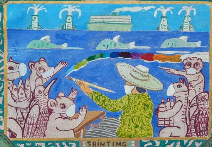 Arte del panameño Aristides Ramos Ureña. Lleno de simbolismo y amor patrio. Pintado durante la cuarentena por coronavirus.  Cortesía/Facebook