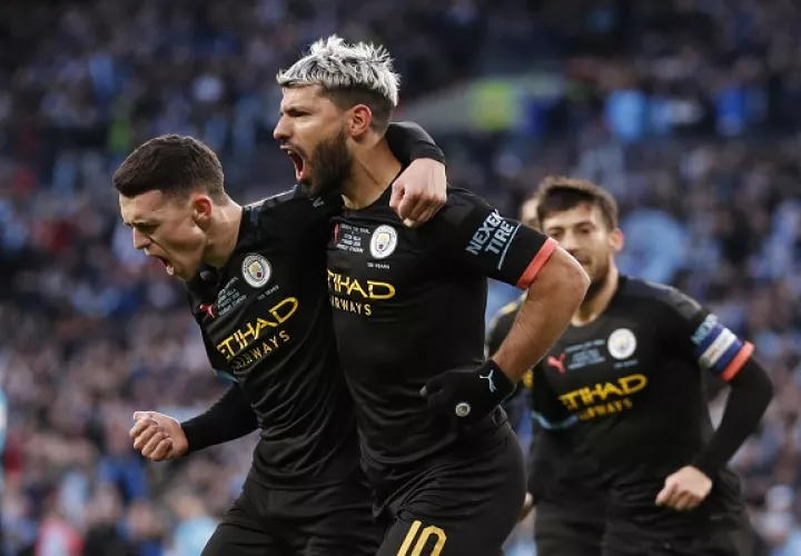 Agüero festeja su gol con el Manchester City. Foto:AP