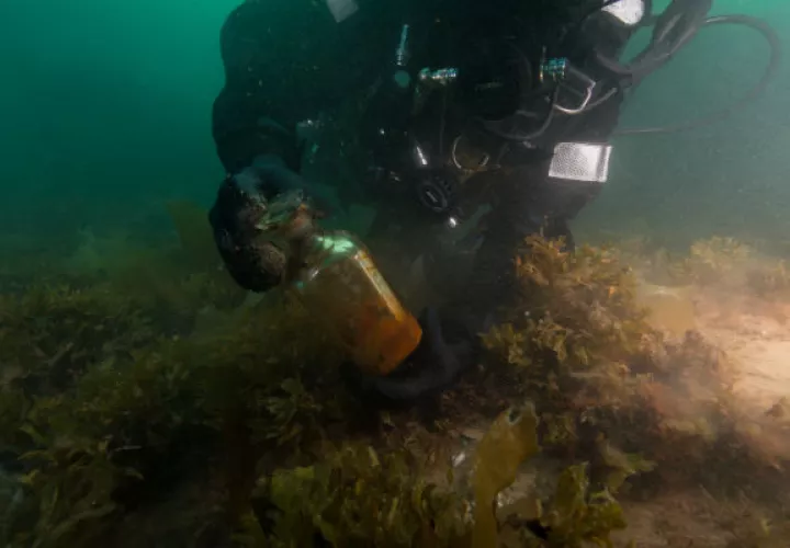 El HMS Erebus durmió en su lecho más de un siglo hasta que su silueta fue vista en el 2014. Una licorera del navío. Foto / Parks Canada Agency.