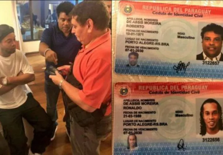 Ronaldinho y su hermano  Roberto ante la fiscalía paraguaya. 
