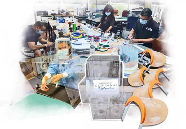 Diariamente se producen entre 60 y 70 máscaras de protección. Y alrededor de 4 cajas de aislamiento de intubación. 