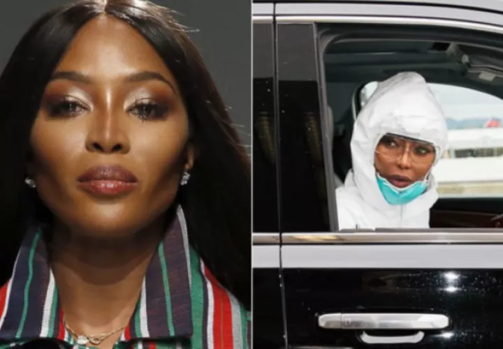 Naomi Campbell y su equipo de protección contra el COVID. 