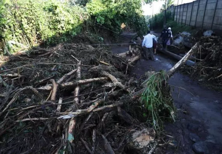 Rescatistas trabajan en la zona donde se presentó un deslizamiento que, según datos preliminares, habría causado la muerte a por lo menos ocho personas, en Nejapa, El Salvador. Foto:EFE