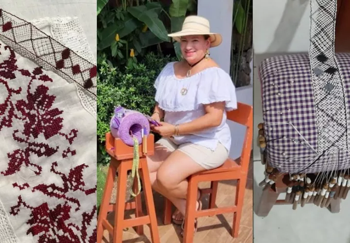Lupe de Camaño, artesana, junto a unos de sus trabajos. Cortesía/Lupe de Camaño