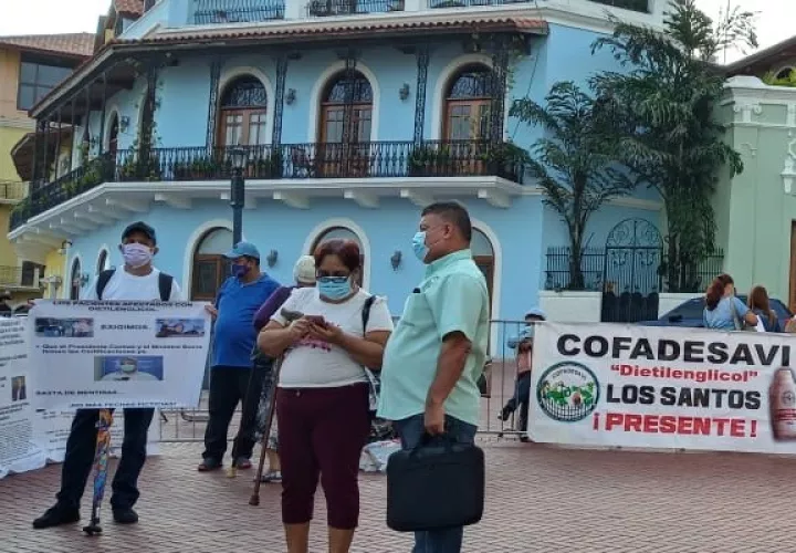Las víctimas y familiares de los afectados por el dietilenglicol se mantienen en los predios de la Presidencia desde muy temprano.